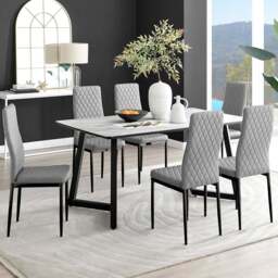 Furniturebox Copeland Valera Marble Effect 6 Seater Dining Set White Grey and Black - Wilko - thumbnail 1