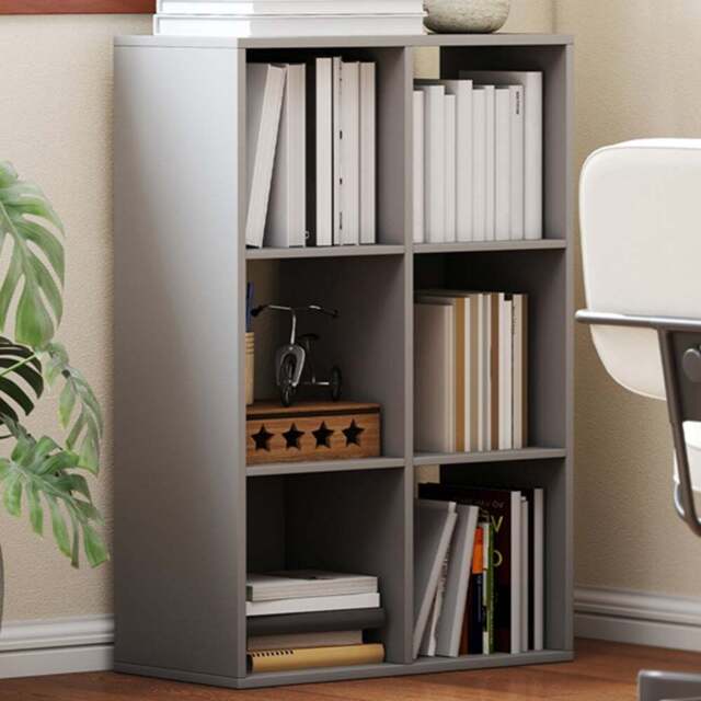 HOMCOM 6 Cube Light Grey Bookshelf - Size: 91.5 cm x 29.5 cm x 61.5 cmcm - Wilko - image 1