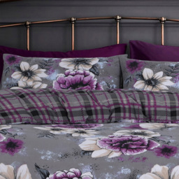 Velosso EasyCare Single Classic Floral Reversible Duvet Set - Purple - Serene - Wilko - thumbnail 3