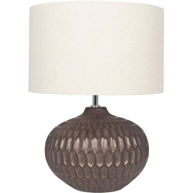 Pacific Lifestyle Cassius Natural Fabric Shade Bronze Textured Glazed Ceramic Table Lamp - Size: 48 x 36 x 36cm - Gold - Wilko - image 1