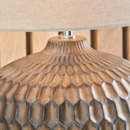 Pacific Lifestyle Cassius Natural Fabric Shade Bronze Textured Glazed Ceramic Table Lamp - Size: 48 x 36 x 36cm - Gold - Wilko - thumbnail 4