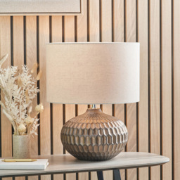 Pacific Lifestyle Cassius Natural Fabric Shade Bronze Textured Glazed Ceramic Table Lamp - Size: 48 x 36 x 36cm - Gold - Wilko - thumbnail 3