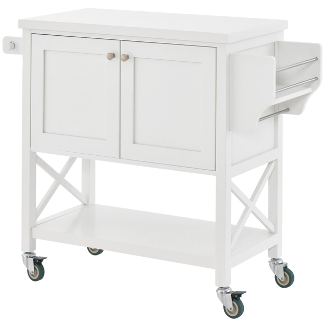 Costway 2 Door Single Shelf White Kitchen Island Trolley - Size: 92 x 50 x 25cm - Wilko - image 1