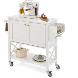 Costway 2 Door Single Shelf White Kitchen Island Trolley - Size: 92 x 50 x 25cm - Wilko - thumbnail 4
