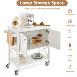 Costway 2 Door Single Shelf White Kitchen Island Trolley - Size: 92 x 50 x 25cm - Wilko - thumbnail 5