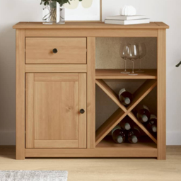 vidaXL Panama Single Door Single Drawer Solid Wood Pine Sideboard - Size: 80 x 40 x 93cm - Brown - Wilko - thumbnail 1