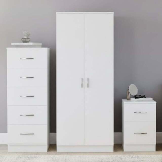 Vida Designs Riano White 3 Piece Narrow Bedroom Furniture Set - Wilko - image 1