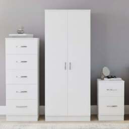 VIDA DESIGNS Riano White 3 Piece Narrow Bedroom Furniture Set - Wilko