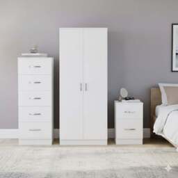 Vida Designs Riano White 3 Piece Narrow Bedroom Furniture Set - Wilko - thumbnail 6