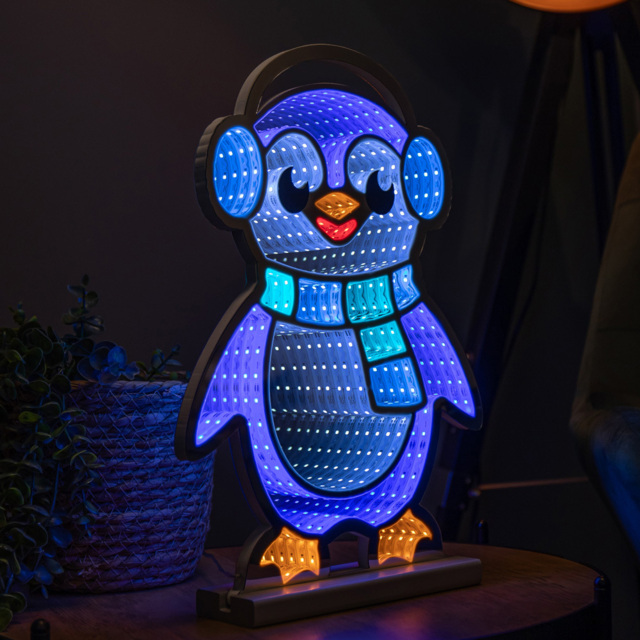 Samuel Alexander Blue and White LED Light Up Penguin Infinity Christmas Decoration 40cm - Size: 40cm x 27cm x 27cm - Multi - Wilko - image 1