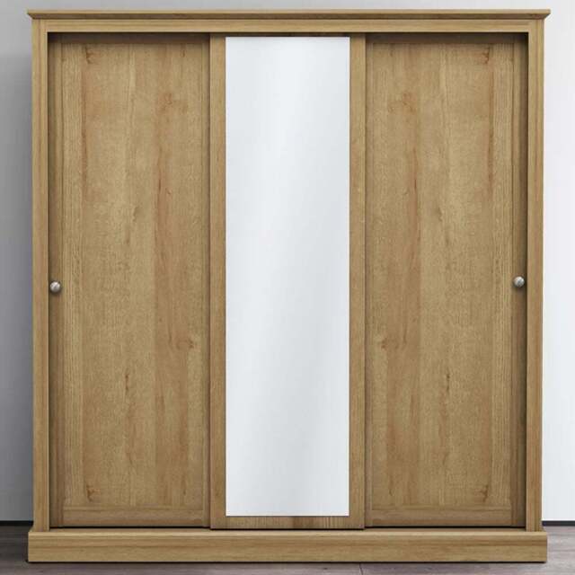 Devon 3 Door Oak Effect Sliding Wardrobe - Brown - LPD Home - Wilko - image 1