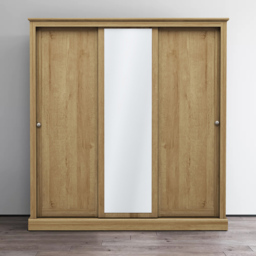Devon 3 Door Oak Effect Sliding Wardrobe - Brown - LPD Home - Wilko - thumbnail 5