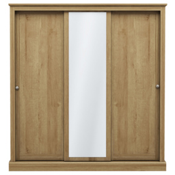 Devon 3 Door Oak Effect Sliding Wardrobe - Brown - LPD Home - Wilko - thumbnail 3