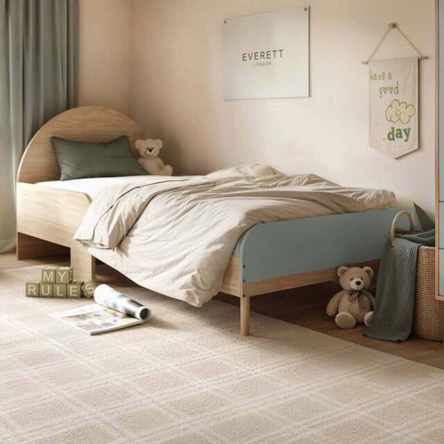 Flair Noah Single Green and Oak Bed Frame with Curved Headboard - Wilko - image 1