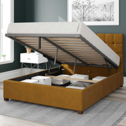 Aspire Sinatra Single Ochre Plush Velvet Ottoman Bed - Yellow - Aspire Beds - Wilko - thumbnail 3