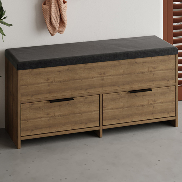 Decortie Cove 2 Door 2 Shelf Dark Oak Effect Modern Shoe Storage Bench - Size: 50 x 106 x 34cm - Brown - Wilko - image 1