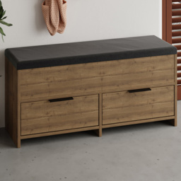 Decortie Cove 2 Door 2 Shelf Dark Oak Effect Modern Shoe Storage Bench - Size: 50 x 106 x 34cm - Brown - Wilko
