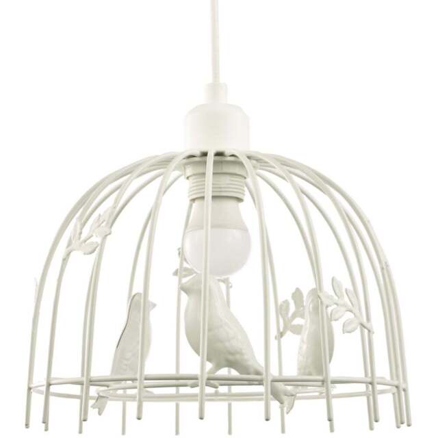 Happy Homewares White Gloss Metal Birdcage Birds and Leaves Shabby Chic Pendant Shade - Size: 16 x 25 x 25cm - Wilko - image 1