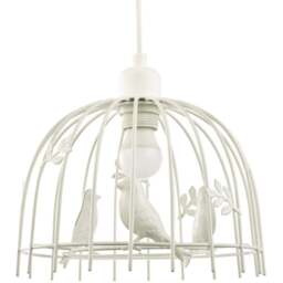 Happy Homewares White Gloss Metal Birdcage Birds and Leaves Shabby Chic Pendant Shade - Size: 16 x 25 x 25cm - Wilko - thumbnail 1