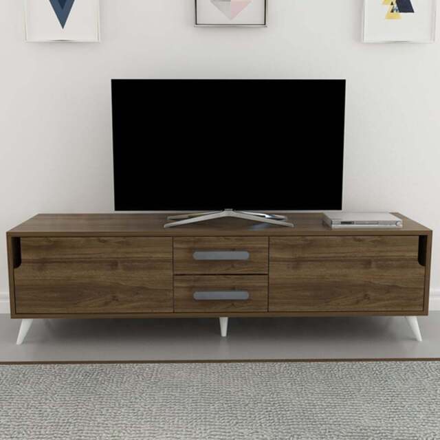 Decorotika Tex 2 Drawers 2 Door Walnut Wide TV Unit - Size: 45.7 x 160 x 35cm - Brown - Wilko - image 1