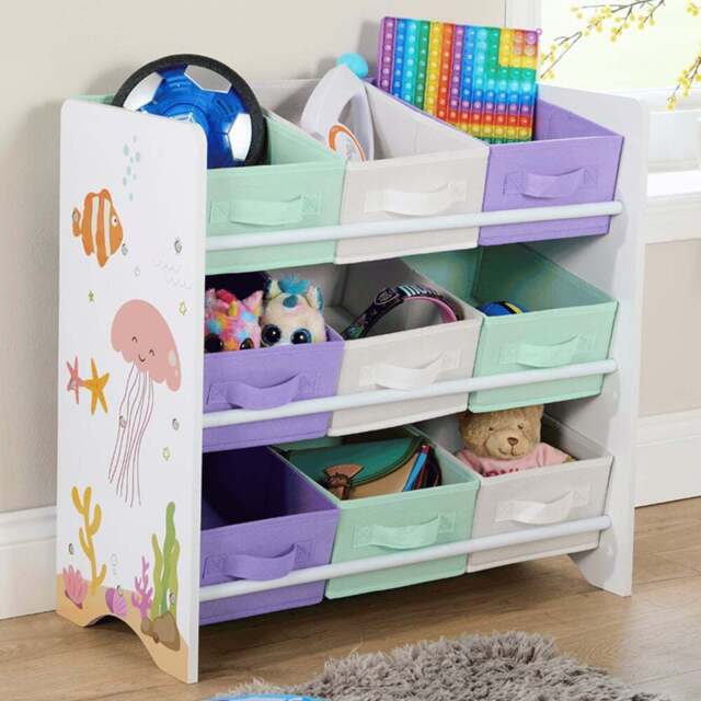 Home Source Anya 9 Fabric Drawer Multicolour Sealife Animal Kids Toy Organiser - Size: 60 x 62.3 x 29.5cm - White - Wilko - image 1
