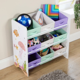 Home Source Anya 9 Fabric Drawer Multicolour Sealife Animal Kids Toy Organiser - Size: 60 x 62.3 x 29.5cm - White - Wilko - thumbnail 6