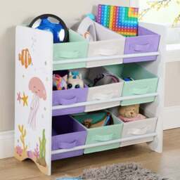 Home Source Anya 9 Fabric Drawer Multicolour Sealife Animal Kids Toy Organiser - Size: 60 x 62.3 x 29.5cm - White - Wilko