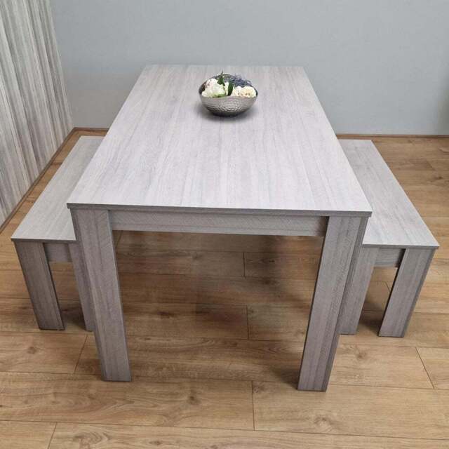 Portland 4 Seater Wooden Dining Bench Set Grey - Wilko - image 1