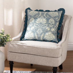 Paoletti Kirkton French Blue Floral Pleated Cushion - Size: 50 x 50 cm - Wilko - thumbnail 3