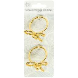 Pack of 2 Bow Napkin Rings Gold - Prostar - Wilko