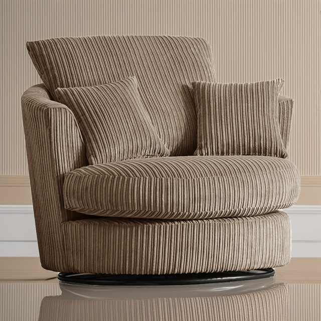 Portland Luxor Coffee Jumbo Cord Swivel Chair - Size: Single - Brown - Wilko - image 1