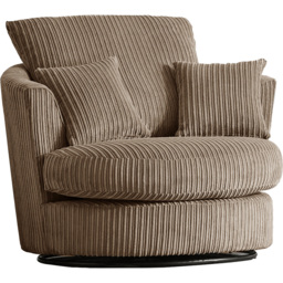 Portland Luxor Coffee Jumbo Cord Swivel Chair - Size: Single - Brown - Wilko - thumbnail 3