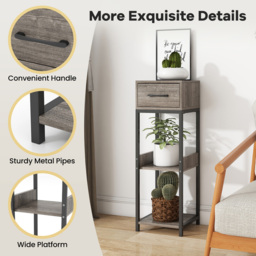 Costway Single Drawer 3 Shelf Grey Indoor Plant Stand - Size: 82 x 36 x 13cm - Wilko - thumbnail 6