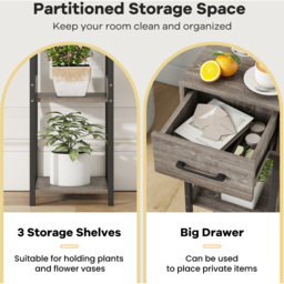Costway Single Drawer 3 Shelf Grey Indoor Plant Stand - Size: 82 x 36 x 13cm - Wilko - thumbnail 7