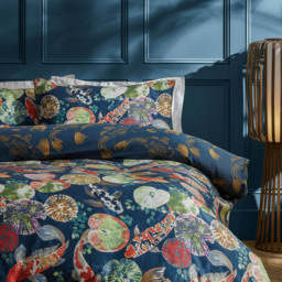 Paoletti Koi King Size Midnight Pond Reversible Duvet Cover Set - Blue - Wilko - thumbnail 3
