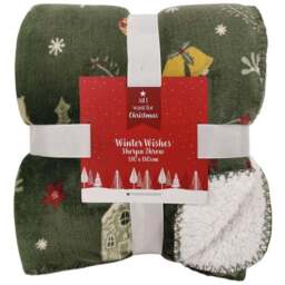 Winter Wishes Sherpa Throw  - Green - Wilko - thumbnail 1