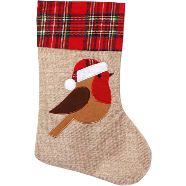 Shatchi Burlap Hessian Linen Robin Sack Stocking Hanging Christmas Decoration - Size: 15 x 22 x 22cm - Brown - Wilko - image 1