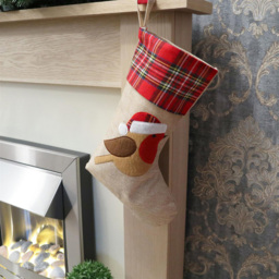 Shatchi Burlap Hessian Linen Robin Sack Stocking Hanging Christmas Decoration - Size: 15 x 22 x 22cm - Brown - Wilko - thumbnail 3