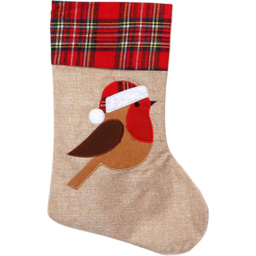 Shatchi Burlap Hessian Linen Robin Sack Stocking Hanging Christmas Decoration - Size: 15 x 22 x 22cm - Brown - Wilko - thumbnail 1
