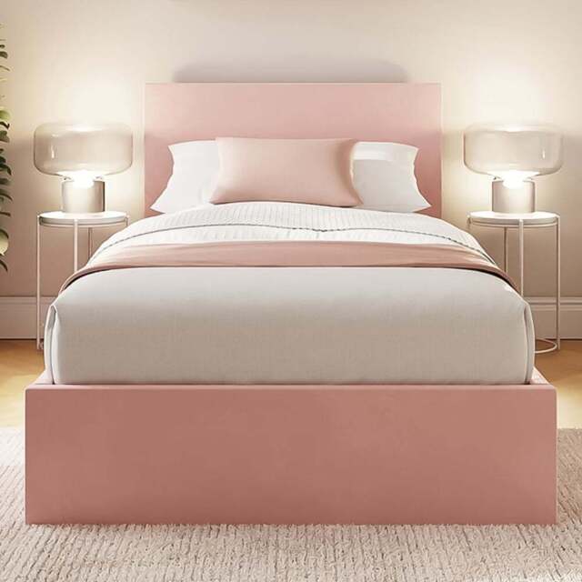 GFW Single Blush Pink Velvet End Lift Ottoman Bed - Wilko - image 1