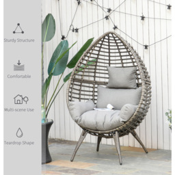 Outsunny Grey Rattan Egg Chair - Size: 1 Seater - Wilko - thumbnail 7