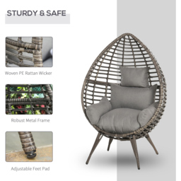 Outsunny Grey Rattan Egg Chair - Size: 1 Seater - Wilko - thumbnail 5