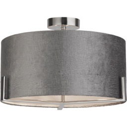Lighting Collection Grey Velvet Shade Ceiling Flush - Size: 26.5 x 40 x 40cm - Wilko - thumbnail 4