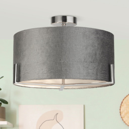 Lighting Collection Grey Velvet Shade Ceiling Flush - Size: 26.5 x 40 x 40cm - Wilko - thumbnail 3