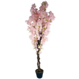 Leaf Pink Cherry Blossom Artificial Tree in Pot 150cm - Size: 150 x 60 x 60cm - Wilko