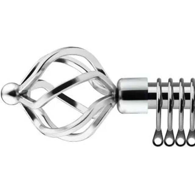 New Edge Blinds 120-210cm Extendable Chrome Cage Metal Curtain Pole - Size: 120 - 210cm - Silver - Wilko - image 1