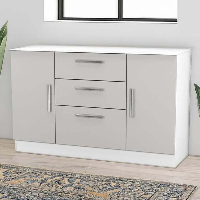 Crowndale Contrast 2 Door 3 Drawer Grey Matt and White Sideboard Ready Assembled - Size: 79 x 126 x 39cm - Grey Matt & White - Wilko - image 1