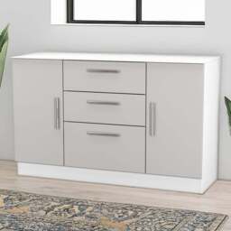 Crowndale Contrast 2 Door 3 Drawer Grey Matt and White Sideboard Ready Assembled - Size: 79 x 126 x 39cm - Grey Matt & White - Wilko - thumbnail 1