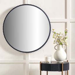 Pacific Lifestyle Black Metal Textured Edged Round Wall Mirror 70cm - Size: 70 x 70cm - Wilko - thumbnail 3