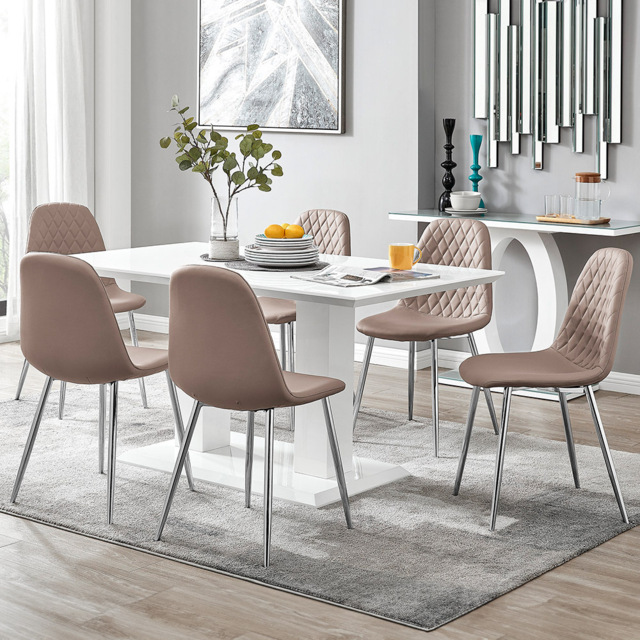 Furniturebox Molini Solara 6 Seater Dining Set White Gloss Cappuccino and Chrome - Brown - Wilko - image 1